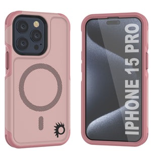 PunkCase Funda iPhone 15 Pro, [Spartan 2.0 Series] Funda Transparente Resistente y Resistente con Protector de Pantalla Incorporado [rosa].