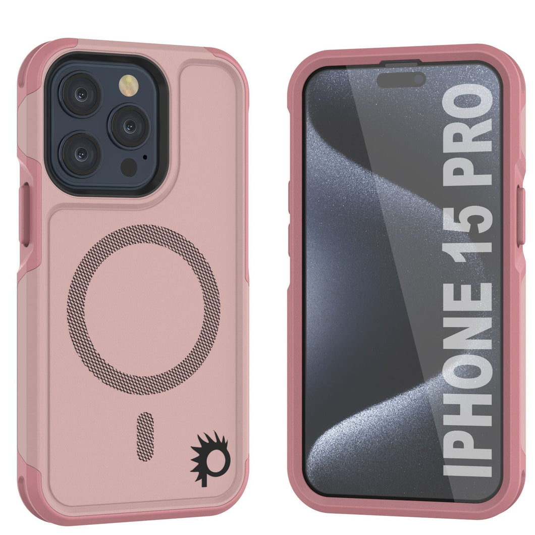 PunkCase Funda iPhone 15 Pro, [Spartan 2.0 Series] Funda Transparente Resistente y Resistente con Protector de Pantalla Incorporado [rosa].