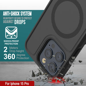 Carcasa PunkCase para iPhone 15 Pro, Serie Spartan 2.0 transparente y resistente, con protector de pantalla incorporado [Negro]