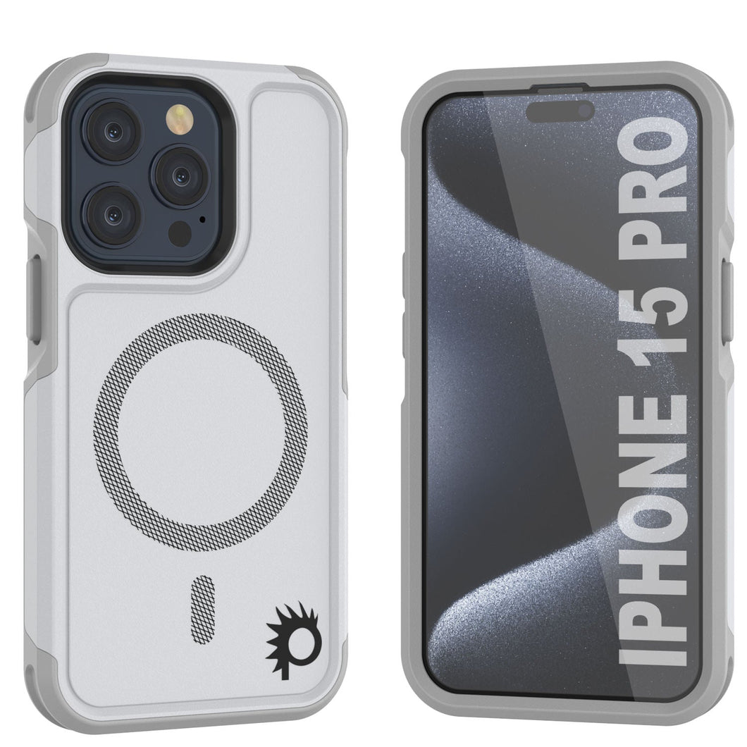 Funda PunkCase para iPhone 15 Pro, [Serie Spartan 2.0] Funda resistente resistente y transparente con protector de pantalla incorporado [blanco]