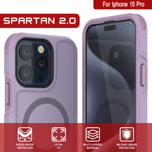 Funda PunkCase para iPhone 15 Pro, Serie Spartan 2.0, cubierta transparente resistente y robusta con protector de pantalla incorporado [lila]