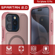 Cargar imagen en el visor de la galería, PunkCase Funda iPhone 15 Pro, [Spartan 2.0 Series] Funda Transparente Resistente y Resistente con Protector de Pantalla Incorporado [rosa].
