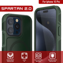 Cargar imagen en el visor de la galería, Funda PunkCase iPhone 15 Pro, [Serie Spartan 2.0] Funda Resistente y Robusta Transparente con Protector de Pantalla Incorporado [verde oscuro]

