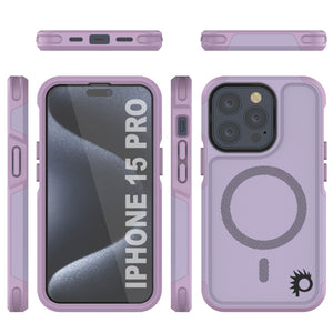 Funda PunkCase para iPhone 15 Pro, Serie Spartan 2.0, cubierta transparente resistente y robusta con protector de pantalla incorporado [lila]