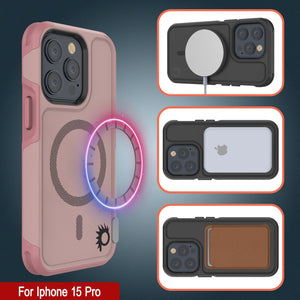 PunkCase Funda iPhone 15 Pro, [Spartan 2.0 Series] Funda Transparente Resistente y Resistente con Protector de Pantalla Incorporado [rosa].