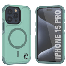 Cargar imagen en el visor de la galería, Funda PunkCase para iPhone 15 Pro, [Serie Spartan 2.0] Cubierta Transparente Resistente y Robusta con Protector de Pantalla Incorporado [verde azulado]
