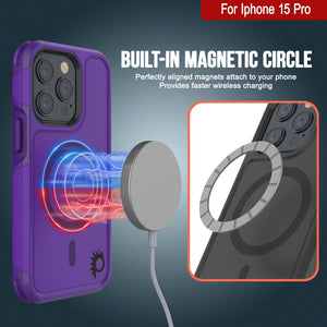 Funda PunkCase para iPhone 15 Pro, Serie Spartan 2.0, cobertura resistente y resistente con protector de pantalla incorporado [morado].