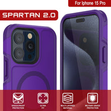 Cargar imagen en el visor de la galería, Funda PunkCase para iPhone 15 Pro, Serie Spartan 2.0, cobertura resistente y resistente con protector de pantalla incorporado [morado].
