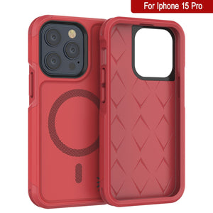 Funda PunkCase para iPhone 15 Pro, Serie Spartan 2.0, Cubierta Resistente Transparente con Protector de Pantalla Incorporado [rojo]