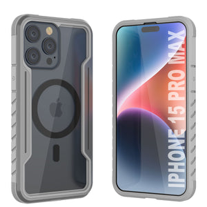 Carcasa protectora Punkcase Armor Stealth MAG Defense resistente para iPhone 15 Pro Max, de grado militar y con múltiples capas de protección [Gris].