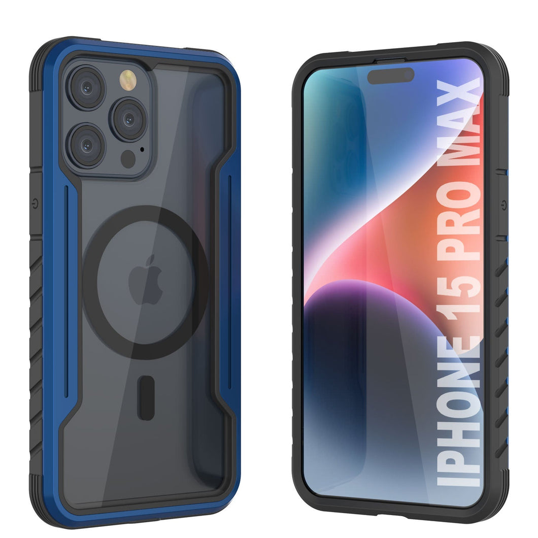 Punkcase iPhone 15 Pro Max Armadura Stealth MAG Defensa Funda Protectora de Grado Militar con Capa Múltiple [Azul Marino].
