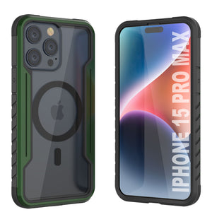 Punkcase iPhone 15 Pro Max Armor Stealth MAG Defense Case es una funda protectora de grado militar con capa múltiple [verde oscuro].