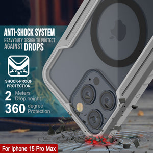 Carcasa protectora Punkcase Armor Stealth MAG Defense resistente para iPhone 15 Pro Max, de grado militar y con múltiples capas de protección [Gris].