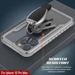 Carcasa protectora Punkcase Armor Stealth MAG Defense resistente para iPhone 15 Pro Max, de grado militar y con múltiples capas de protección [Gris].
