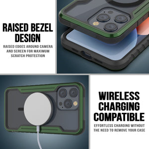Punkcase iPhone 15 Pro Max Armor Stealth MAG Defense Case es una funda protectora de grado militar con capa múltiple [verde oscuro].