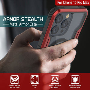 Funda protectora Punkcase Armor Stealth MAG Defense para iPhone 15 Pro Max, de grado militar, con múltiples capas de cobertura [Rojo].