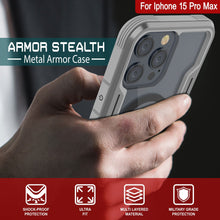 Cargar imagen en el visor de la galería, Carcasa protectora Punkcase Armor Stealth MAG Defense resistente para iPhone 15 Pro Max, de grado militar y con múltiples capas de protección [Gris].
