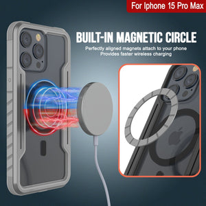 Carcasa protectora Punkcase Armor Stealth MAG Defense resistente para iPhone 15 Pro Max, de grado militar y con múltiples capas de protección [Gris].