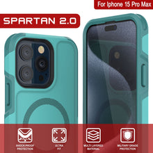 Cargar imagen en el visor de la galería, Funda PunkCase para iPhone 15 Pro Max, Serie Spartan 2.0, cubierta clara resistente y de gran resistencia con protector de pantalla incorporado [Azul]
