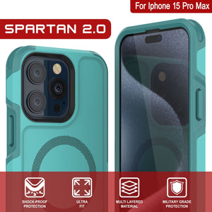 Funda PunkCase para iPhone 15 Pro Max, Serie Spartan 2.0, cubierta clara resistente y de gran resistencia con protector de pantalla incorporado [Azul]