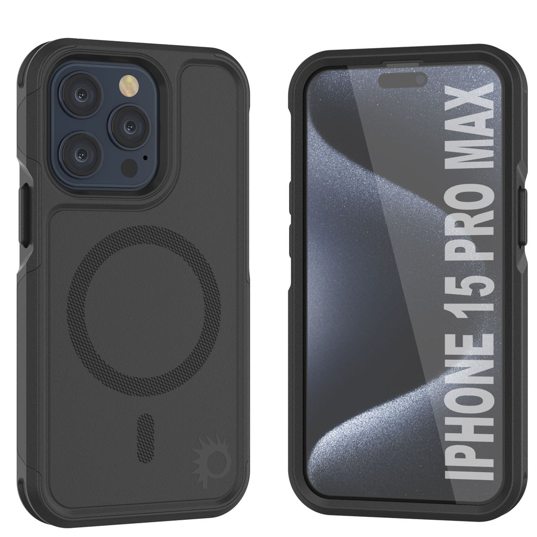 Funda PunkCase iPhone 15 Pro Max, [Serie Spartan 2.0] Funda Transparente Resistente y Robusta con Protector de Pantalla Incorporado [Negro]
