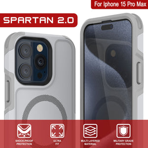 Funda para iPhone 15 Pro Max PunkCase, Serie Spartan 2.0, Cubierta Resistente Transparente de Alta Protección con Protector de Pantalla Incorporado [blanco]