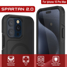 Cargar imagen en el visor de la galería, Funda PunkCase iPhone 15 Pro Max, [Serie Spartan 2.0] Funda Transparente Resistente y Robusta con Protector de Pantalla Incorporado [Negro]
