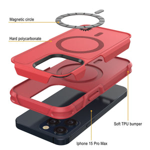 Cubierta PunkCase para iPhone 15 Pro Max, Serie Spartan 2.0, Transparente, Resistente y Resistente con Protector de Pantalla Incorporado [rojo]