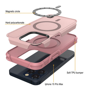 Funda PunkCase para iPhone 15 Pro Max, Serie Spartan 2.0, cubierta transparente resistente y resistente, con protector de pantalla incorporado [rosa]