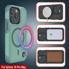 Cargar imagen en el visor de la galería, Funda PunkCase iPhone 15 Pro Max, [Serie Espartana 2.0], Cubierta Transparente Resistente y Duradera con Protector de Pantalla Incorporado [azul verdoso]
