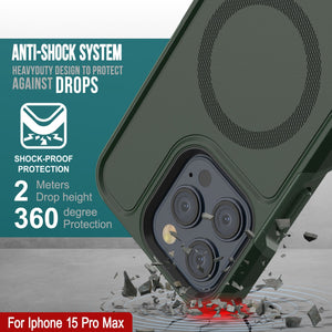 Funda PunkCase iPhone 15 Pro Max, [Serie Spartan 2.0] Cubierta Resistente Transparente con Protector de Pantalla Incorporado [verde oscuro]
