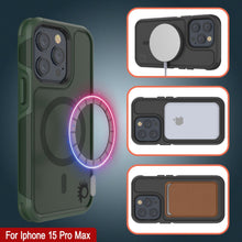 Load image into Gallery viewer, Funda PunkCase iPhone 15 Pro Max, [Serie Spartan 2.0] Cubierta Resistente Transparente con Protector de Pantalla Incorporado [verde oscuro]
