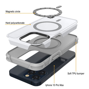 Funda para iPhone 15 Pro Max PunkCase, Serie Spartan 2.0, Cubierta Resistente Transparente de Alta Protección con Protector de Pantalla Incorporado [blanco]