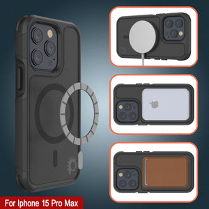 Funda PunkCase iPhone 15 Pro Max, [Serie Spartan 2.0] Funda Transparente Resistente y Robusta con Protector de Pantalla Incorporado [Negro]