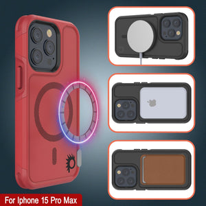 Cubierta PunkCase para iPhone 15 Pro Max, Serie Spartan 2.0, Transparente, Resistente y Resistente con Protector de Pantalla Incorporado [rojo]