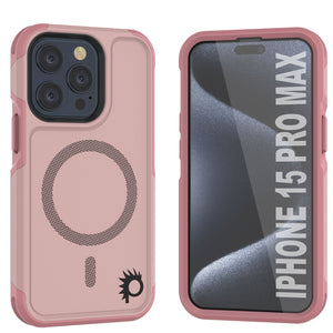Funda PunkCase para iPhone 15 Pro Max, Serie Spartan 2.0, cubierta transparente resistente y resistente, con protector de pantalla incorporado [rosa]