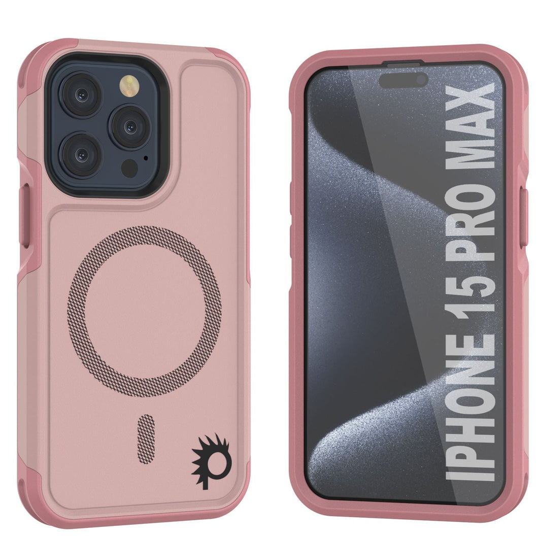 Funda PunkCase para iPhone 15 Pro Max, Serie Spartan 2.0, cubierta transparente resistente y resistente, con protector de pantalla incorporado [rosa]