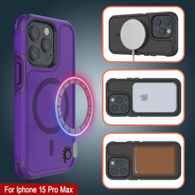 Load image into Gallery viewer, Funda PunkCase para iPhone 15 Pro Max, serie Spartan 2.0, resistente y transparente, con protector de pantalla incorporado [color morado].
