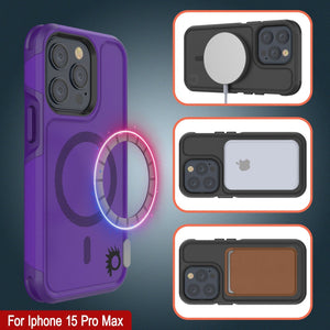 Funda PunkCase para iPhone 15 Pro Max, serie Spartan 2.0, resistente y transparente, con protector de pantalla incorporado [color morado].