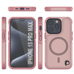 Funda PunkCase para iPhone 15 Pro Max, Serie Spartan 2.0, cubierta transparente resistente y resistente, con protector de pantalla incorporado [rosa]