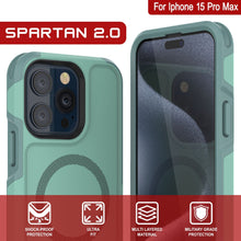 Cargar imagen en el visor de la galería, Funda PunkCase iPhone 15 Pro Max, [Serie Espartana 2.0], Cubierta Transparente Resistente y Duradera con Protector de Pantalla Incorporado [azul verdoso]

