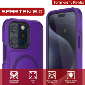 Funda PunkCase para iPhone 15 Pro Max, serie Spartan 2.0, resistente y transparente, con protector de pantalla incorporado [color morado].