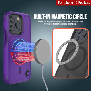 Funda PunkCase para iPhone 15 Pro Max, serie Spartan 2.0, resistente y transparente, con protector de pantalla incorporado [color morado].