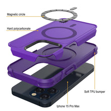 Load image into Gallery viewer, Funda PunkCase para iPhone 15 Pro Max, serie Spartan 2.0, resistente y transparente, con protector de pantalla incorporado [color morado].
