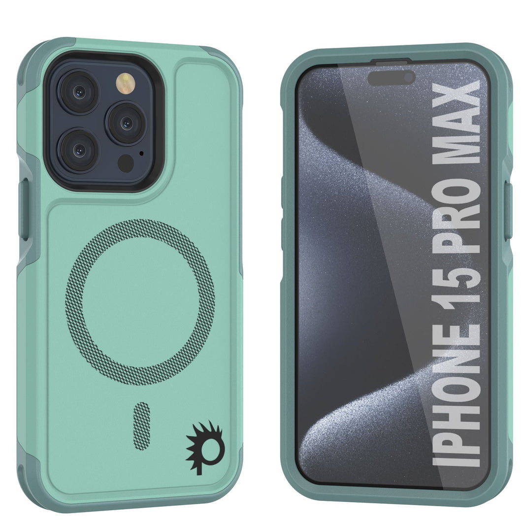 Funda PunkCase iPhone 15 Pro Max, [Serie Espartana 2.0], Cubierta Transparente Resistente y Duradera con Protector de Pantalla Incorporado [azul verdoso]