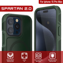 Load image into Gallery viewer, Funda PunkCase iPhone 15 Pro Max, [Serie Spartan 2.0] Cubierta Resistente Transparente con Protector de Pantalla Incorporado [verde oscuro]
