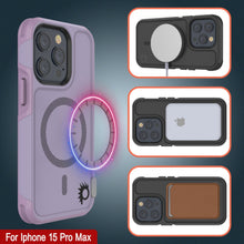 Cargar imagen en el visor de la galería, Funda PunkCase para iPhone 15 Pro Max, [Serie Spartan 2.0] Cubierta resistente transparente de servicio pesado con protector de pantalla incorporado [lila]
