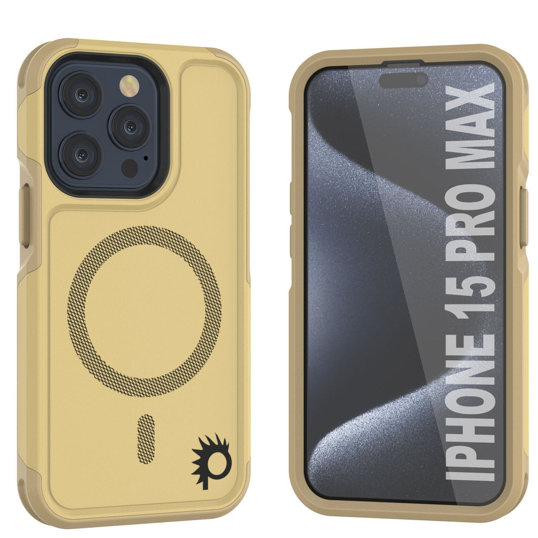 Funda PunkCase para iPhone 15 Pro Max, Serie Spartan 2.0, resistente transparente, cubierta robusta con protector de pantalla incorporado [amarillo]