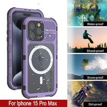 Cargar imagen en el visor de la galería, iPhone 15 Pro Max Metal Extreme 2.0 Series Aluminum Waterproof Case IP68 W/Buillt in Screen Protector [Purple]
Funda resistente al agua de aluminio de la serie Metal Extreme 2.0 para iPhone 15 Pro Max con IP68 y protector de pantalla incorporado [Morado]
