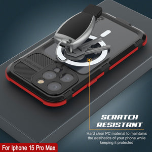 iPhone 15 Pro Max Metal Extreme 2.0 Series Funda impermeable de aluminio IP68 con protector de pantalla incorporado [Negro-Rojo]